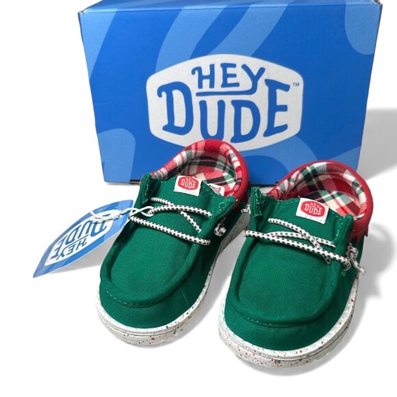Hey Dude Wally T Holiday Elf Toddler Shoes C8 Green Red Christmas Slip On Lightw - Picture 7 of 15